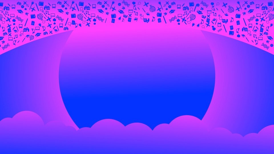 Transpersonal Image 23: A blue circle rests above cloud shapes beneath a curved band of many small pink symbols.