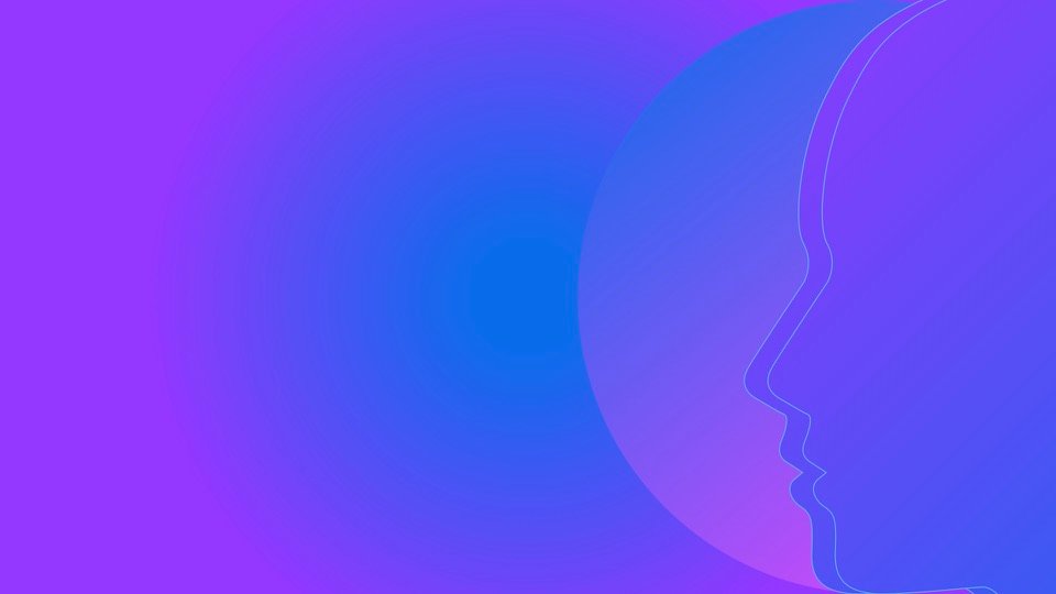 Transpersonal Image 31: A left-facing outlined head occupies the right side of a blue and violet field with a large overlapping circle.