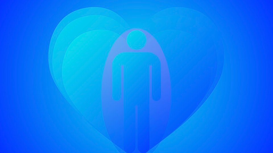 Transpersonal Image 40: A human figure appears within overlapping translucent hearts against a blue background.